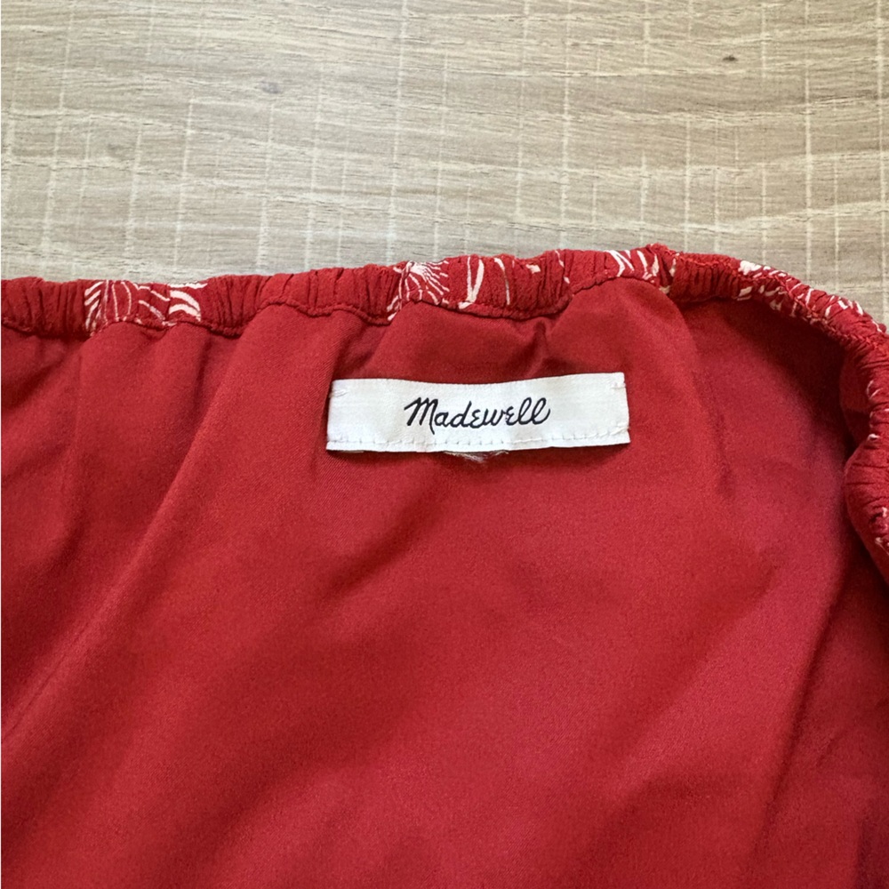 Madewell Red Silk Off-Shoulder Dress - Picture 4 of 7